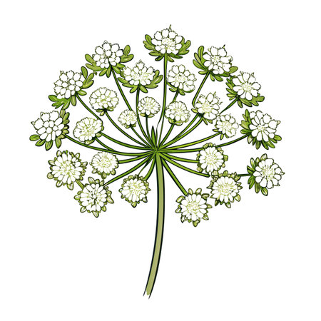 Elegant Queen Anne's Lace illustration against a white backgroundのイラスト素材