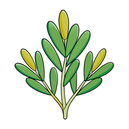 Stylized branch with green and yellow leaves illustrationのイラスト素材