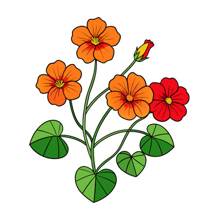 Illustrated nasturtium flower arrangement on a clean white backgroundのイラスト素材