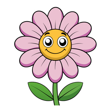 Cartoon flower with happy face on isolated white backgroundのイラスト素材