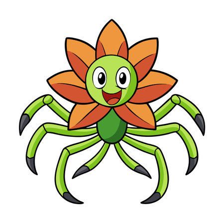 Cartoon Flower Spider Character Illustration on White Backgroundのイラスト素材