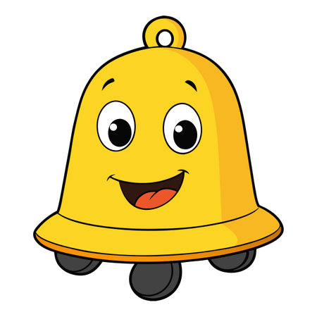 Smiling Cartoon Bell Character on Wheels Isolated Illustrationのイラスト素材