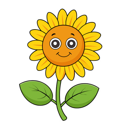 Cute cartoon sunflower with happy face on white backgroundのイラスト素材
