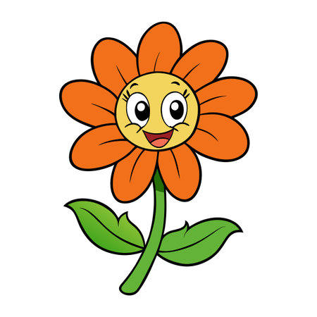 Cheerful orange flower cartoon illustration on a white backgroundのイラスト素材