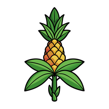 Pineapple with symmetric green leaves on a white backgroundのイラスト素材