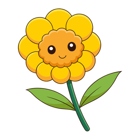Happy cartoon sunflower with smiling face isolated on whiteのイラスト素材