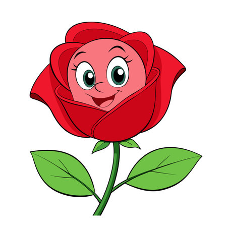 Cheerful cartoon rose with a happy face illustrationのイラスト素材