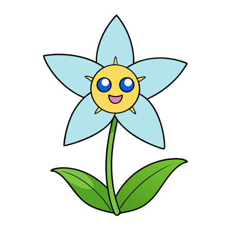 Cartoon happy flower illustration with smiling face character designのイラスト素材
