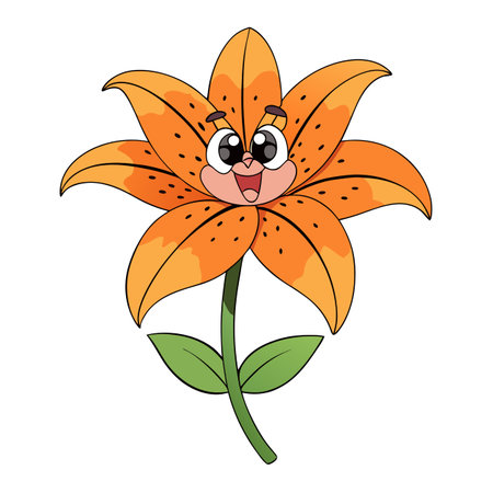 Cheerful cartoon tiger lily flower on a white backgroundのイラスト素材