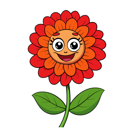 Cheerful Cartoon Flower Illustration with Happy Smiling Faceのイラスト素材
