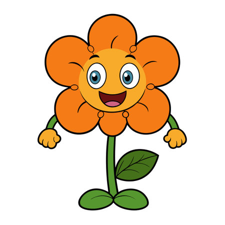 Happy cartoon flower character standing and smiling cheerfullyのイラスト素材