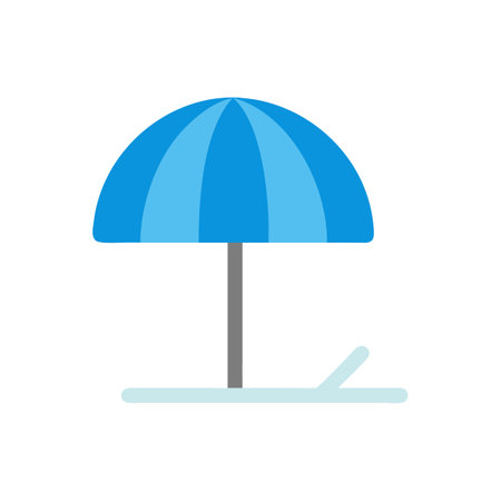 Blue beach umbrella and deck chair on black backgroundのイラスト素材