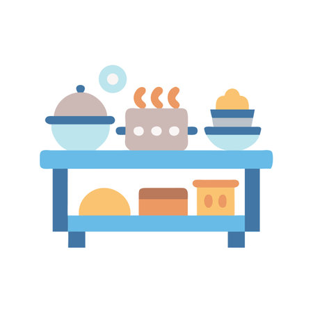 Flat vector illustration of a kitchen setup on blackのイラスト素材