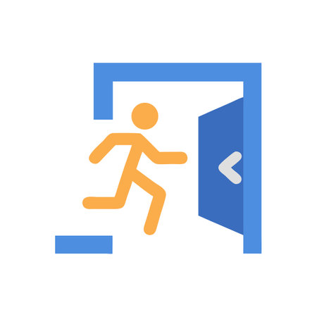 Emergency exit symbol on black background. Escape route illustrationのイラスト素材
