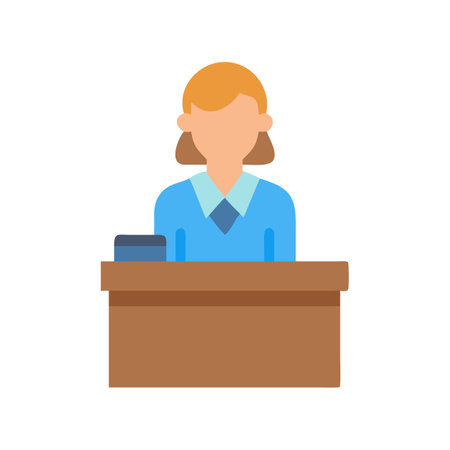 Woman at reception desk or information counter, flat designのイラスト素材