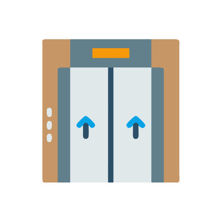 Modern elevator doors with upward direction arrows illustration imageのイラスト素材