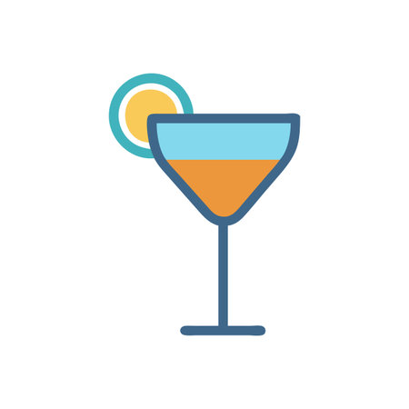 Stylized cocktail illustration with citrus garnish on black backgroundのイラスト素材