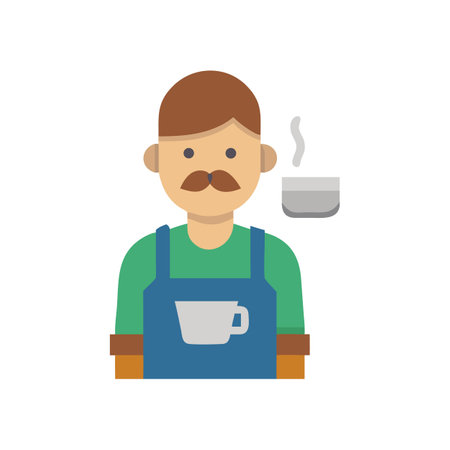 Illustration of barista with coffee mug and steamのイラスト素材