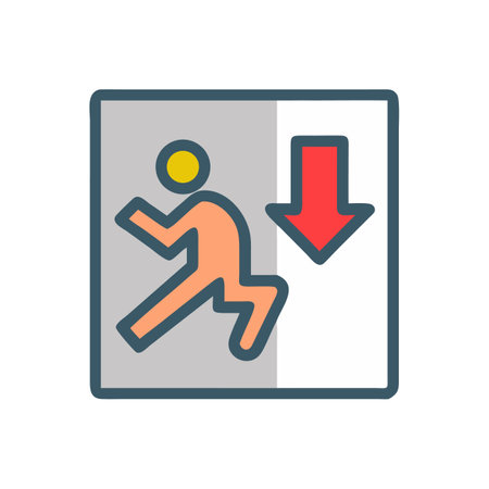 Emergency exit sign with running man and red arrowのイラスト素材