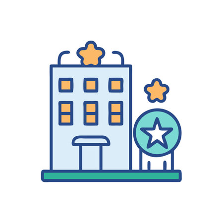 Colorful hotel icon with stars on a black backgroundのイラスト素材