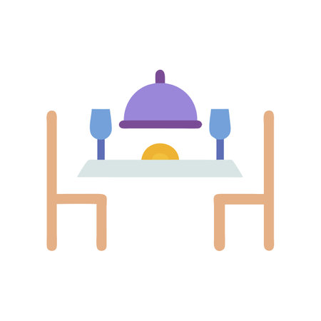 Stylized restaurant table setting with covered dish illustrationのイラスト素材