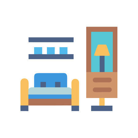 Stylized living room furniture illustration on a black backgroundのイラスト素材