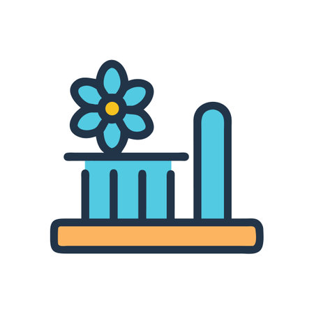 Stylized flower bed and fountain on black backgroundのイラスト素材