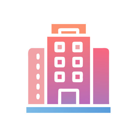Colorful geometric city building with gradient and black backgroundのイラスト素材