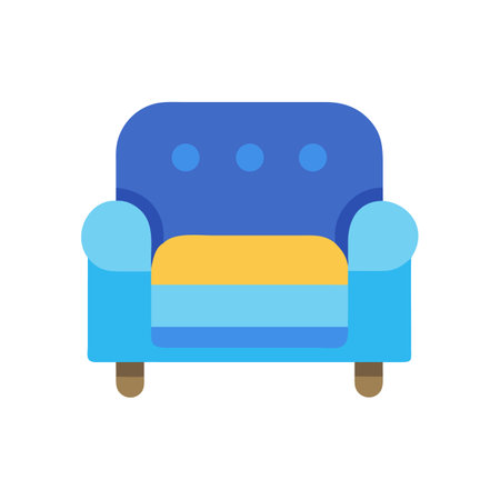 Vibrant blue armchair on black background in simple styleのイラスト素材
