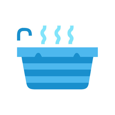 Blue bathtub with steam on a black background imageのイラスト素材