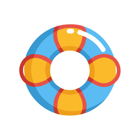 Blue and Yellow Life Preserver Ring Icon on Black Backdrop