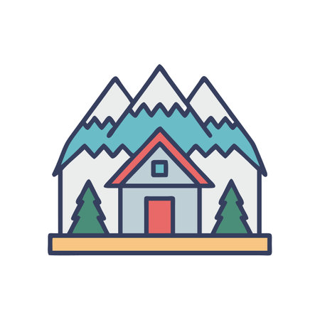 Flat design cabin in the mountains landscape illustrationのイラスト素材
