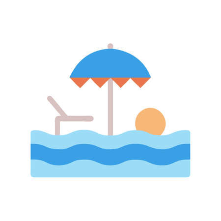 Flat design beach scene with umbrella and deck chairのイラスト素材