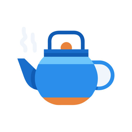 Stylish blue teapot with steam for beverage conceptsのイラスト素材