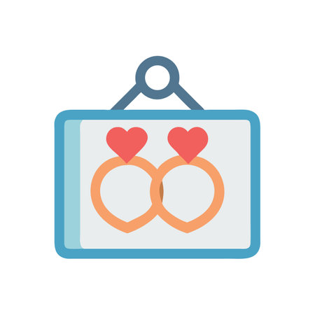 Two wedding rings with hearts hanging on the wallのイラスト素材