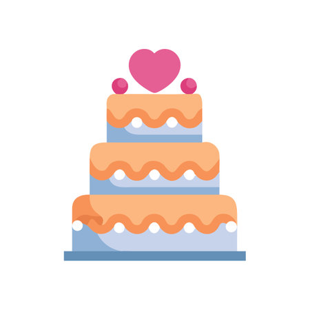 Three tier wedding cake with heart on top illustration