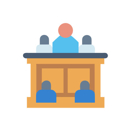 Courtroom with Jury Box and Judge Illustration Flat Designのイラスト素材