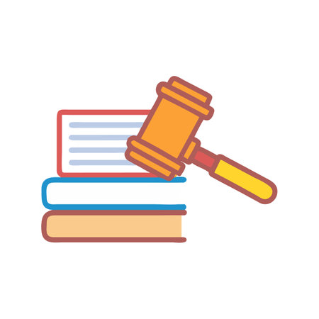Stylized stack of books with a gavel illustrationのイラスト素材