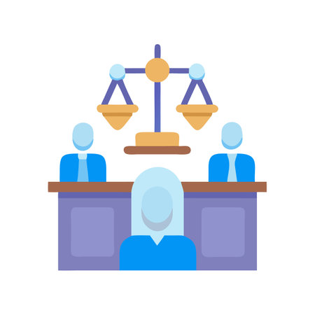 Flat vector art of a courtroom setting with judgesのイラスト素材