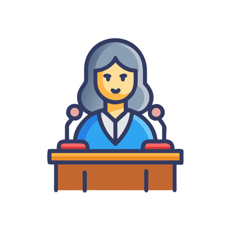 Female judge delivers speech at podium in flat designのイラスト素材