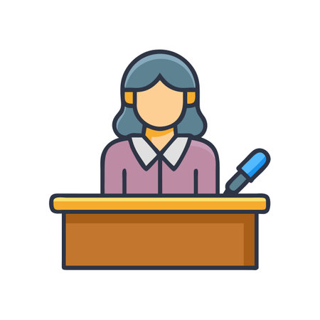 Cartoon judge sitting at a desk isolated on blackのイラスト素材