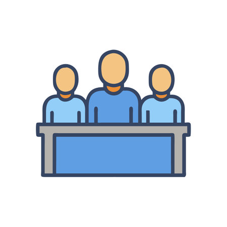 Three faceless figures seated behind a blue table graphicのイラスト素材