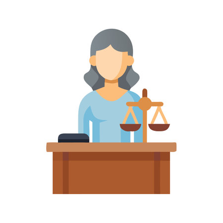 Flat illustration of female judge with scales of justiceのイラスト素材