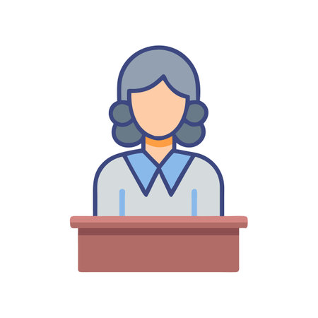 Female judge standing behind a podium on black backgroundのイラスト素材