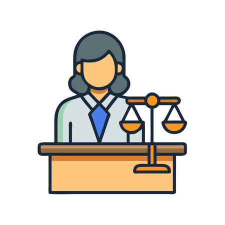 Flat icon depicting a female judge with scale of justiceのイラスト素材