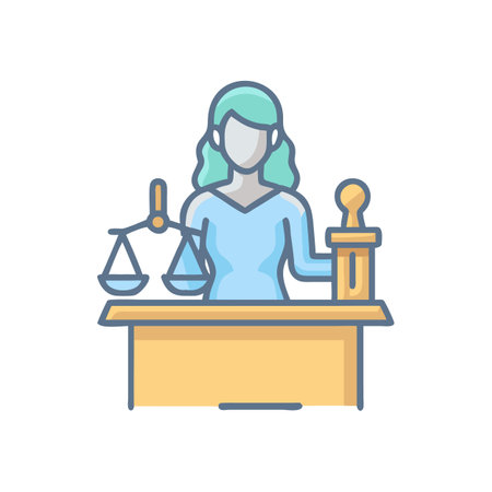 Judge at desk with scales and gavel illustration designのイラスト素材