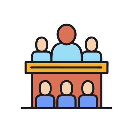 Iconic Jury Representation with Members Sitting in Courtroom Illustrationのイラスト素材