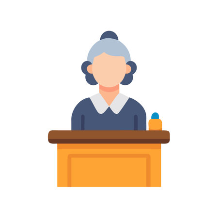 Flat illustration of a judge at her wooden deskのイラスト素材