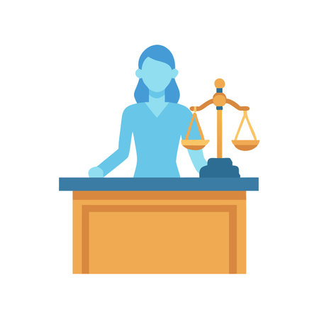 Flat illustration of woman judge with scale of justiceのイラスト素材