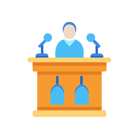Speaker at podium with microphones flat illustration styleのイラスト素材